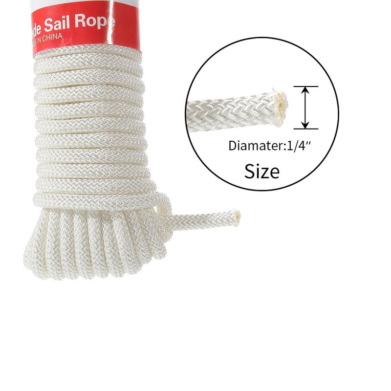 DIIG Sun Shade Sail Rope, Outdoor 50 Feet Diamond Solid Straps Braid Polyester Line - 1/4â€ All Purpose Tie-Down Ropes for Garden, Patio, Camping, Sailing & Flag Flying (White) - Image 2